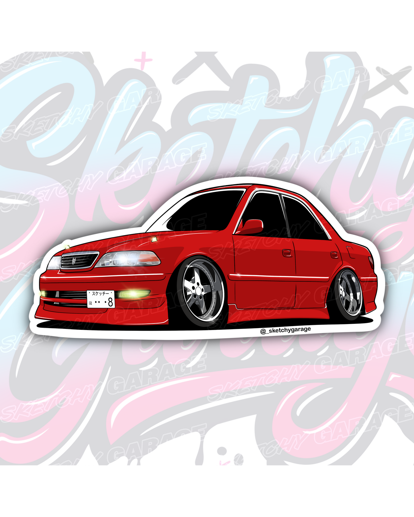 Hand-drawn Toyota JZX100 vinyl sticker by Sketchy Garage