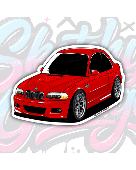 Hand-drawn BMW E46 M3 vinyl sticker by Sketchy Garage