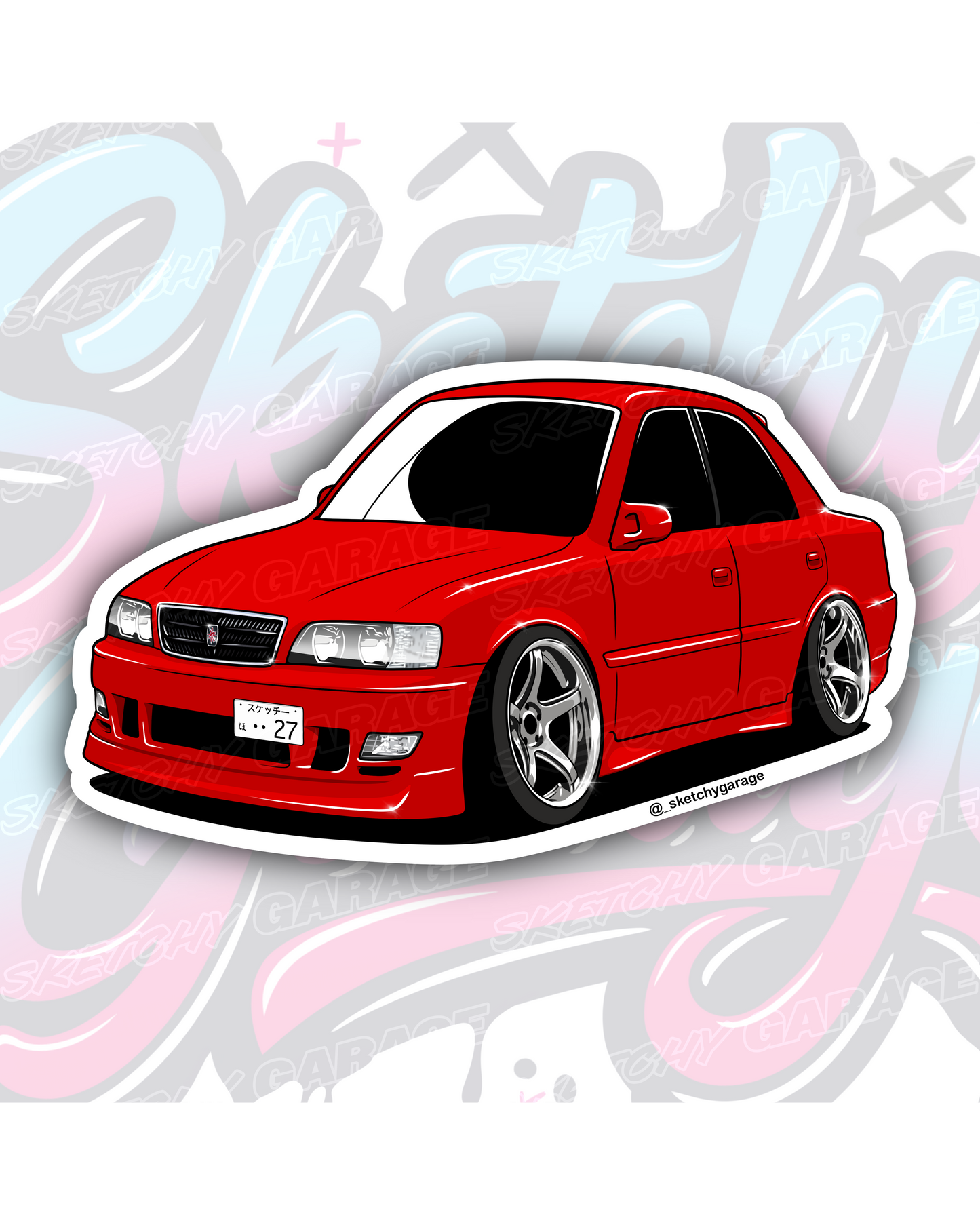 Hand-drawn JZX100 Chaser vinyl sticker by Sketchy Garage
