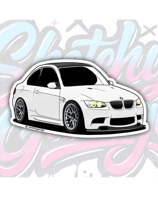 Hand-drawn BMW E92 M3 vinyl sticker by Sketchy Garage