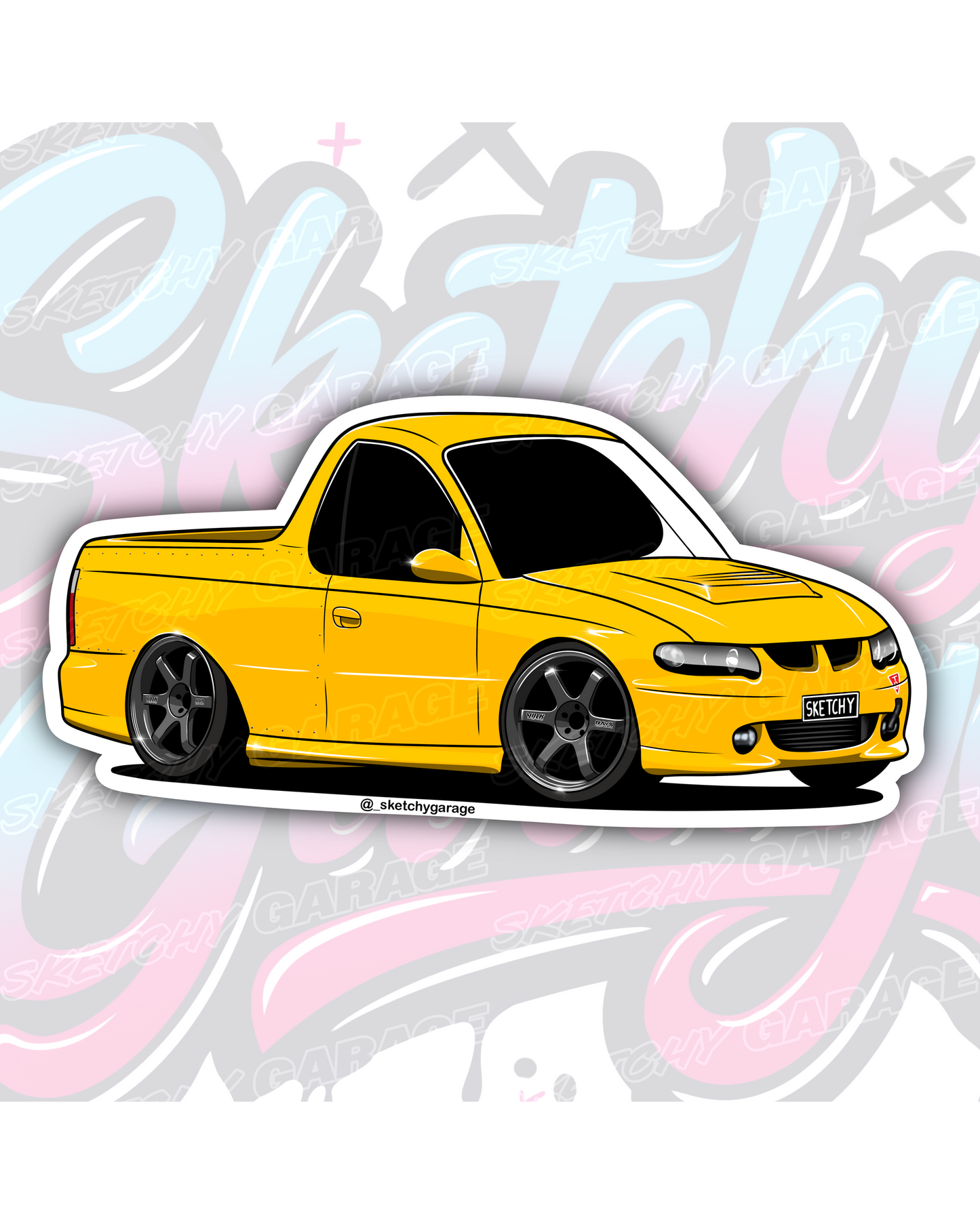 Hand-drawn Holden VU Commodore Ute vinyl sticker by Sketchy Garage