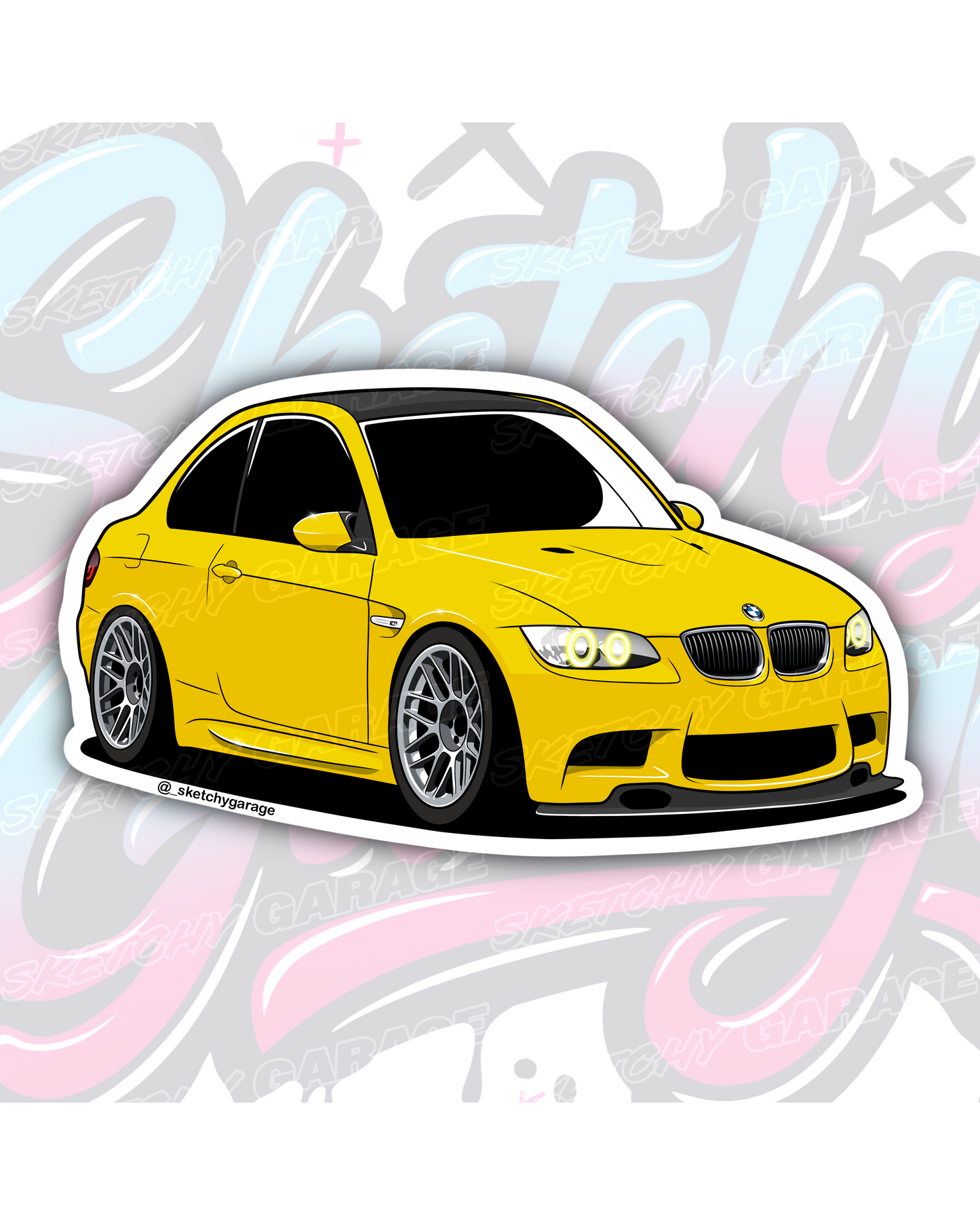 Hand-drawn BMW E92 M3 vinyl sticker by Sketchy Garage