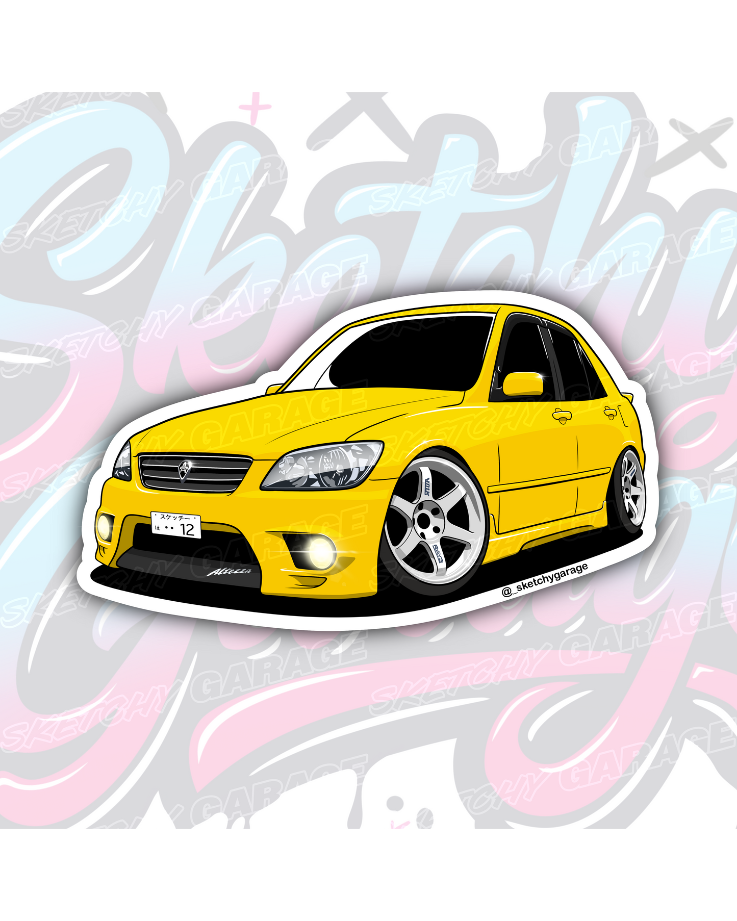 Hand-drawn Toyota Altezza vinyl sticker by Sketchy Garage
