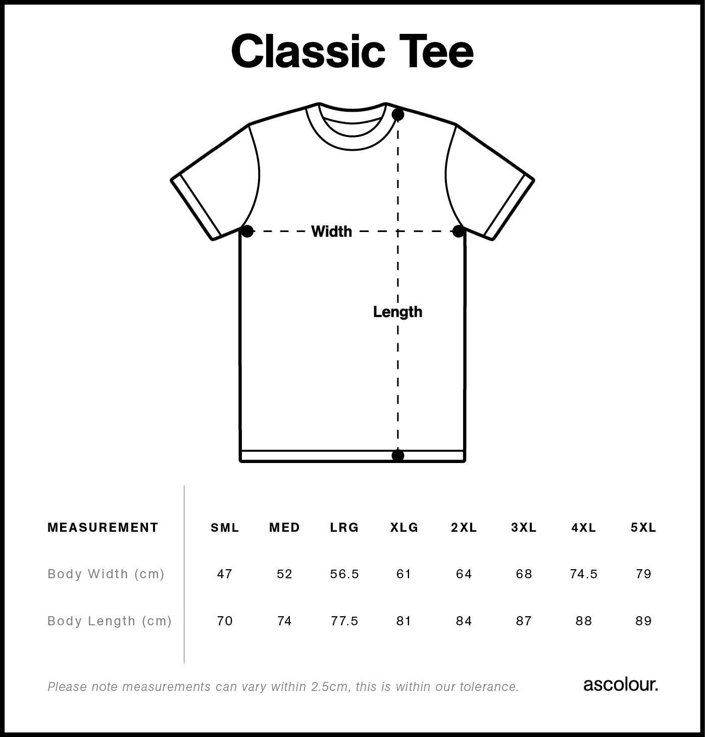 AS Colour classic tee sizing chart