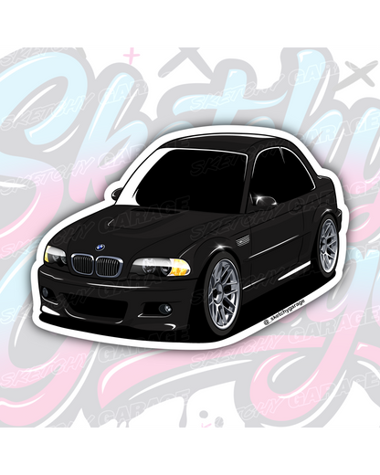 Hand-drawn BMW E46 M3 vinyl sticker by Sketchy Garage