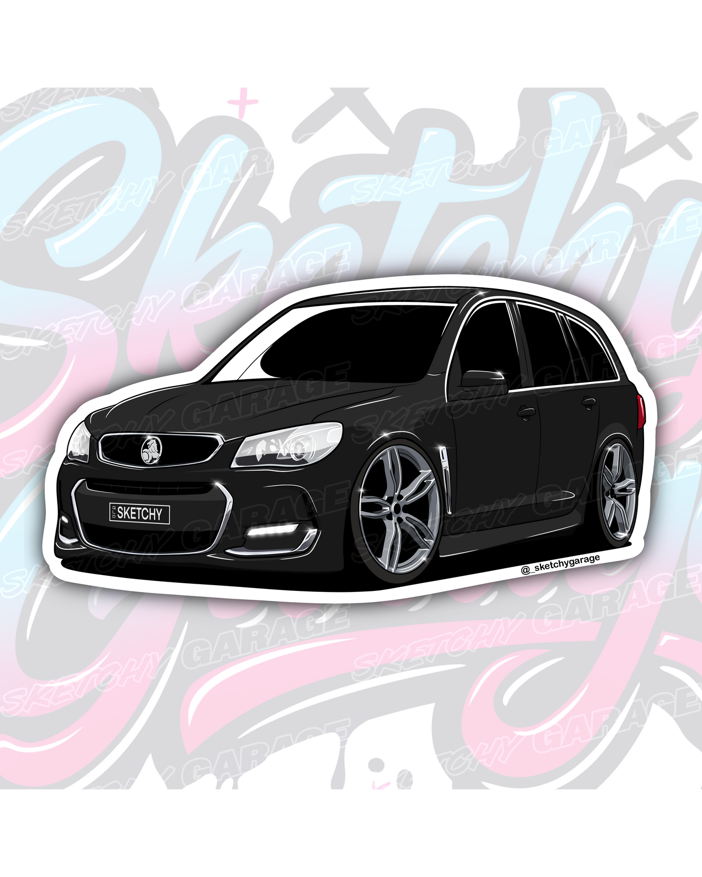 Hand-drawn Holden VF Commodore Wagon vinyl sticker by Sketchy Garage