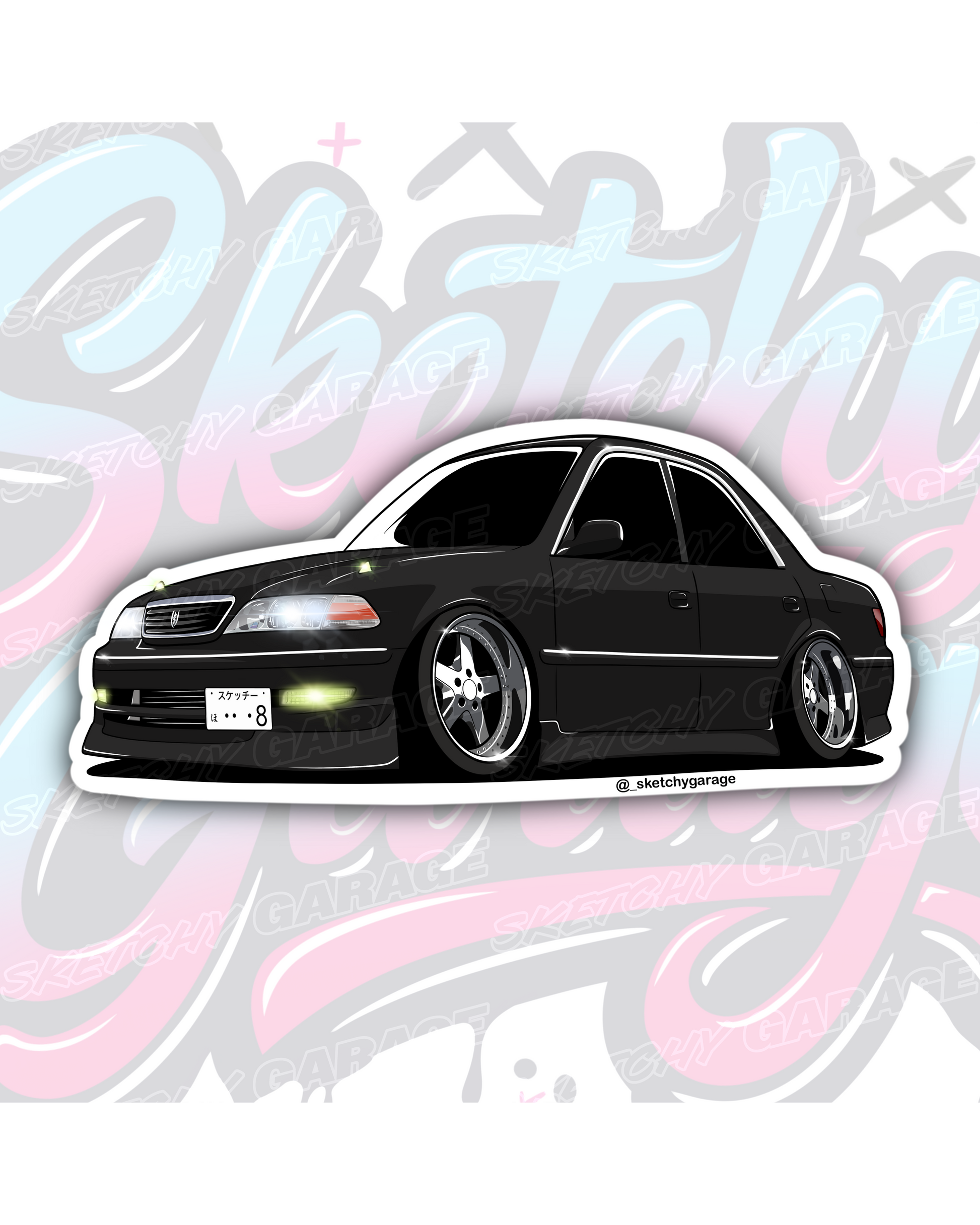Hand-drawn Toyota JZX100 vinyl sticker by Sketchy Garage