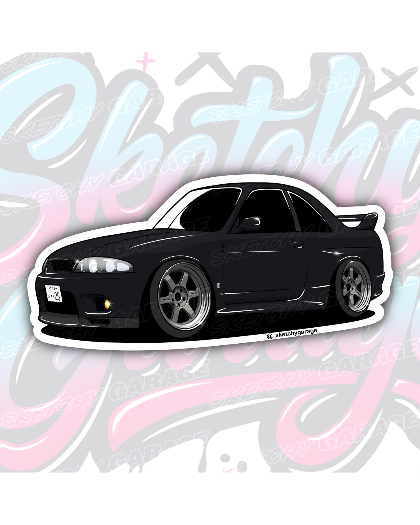 Hand-drawn Nissan R33 GTR Skyline vinyl sticker by Sketchy Garage