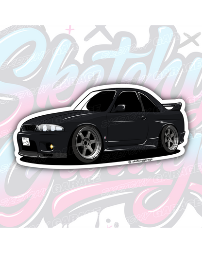 Hand-drawn Nissan R33 GTR Skyline vinyl sticker by Sketchy Garage
