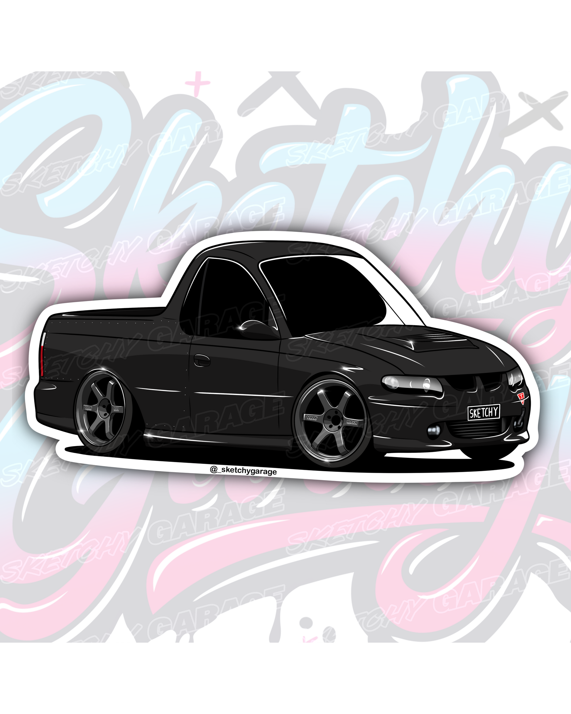 Hand-drawn Holden VU Commodore Ute vinyl sticker by Sketchy Garage
