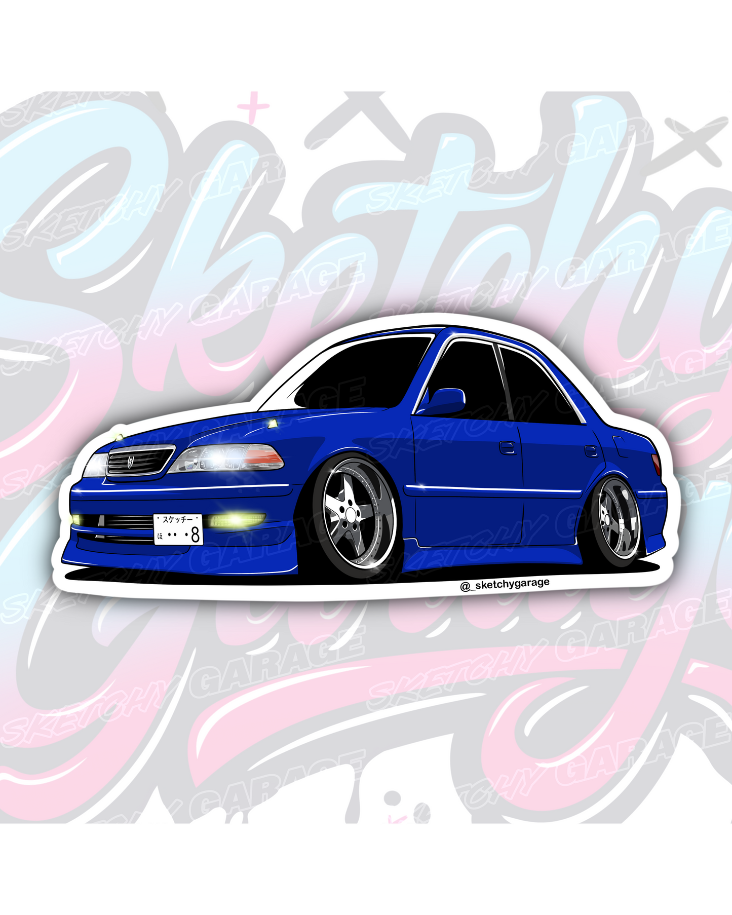 Hand-drawn Toyota JZX100 vinyl sticker by Sketchy Garage