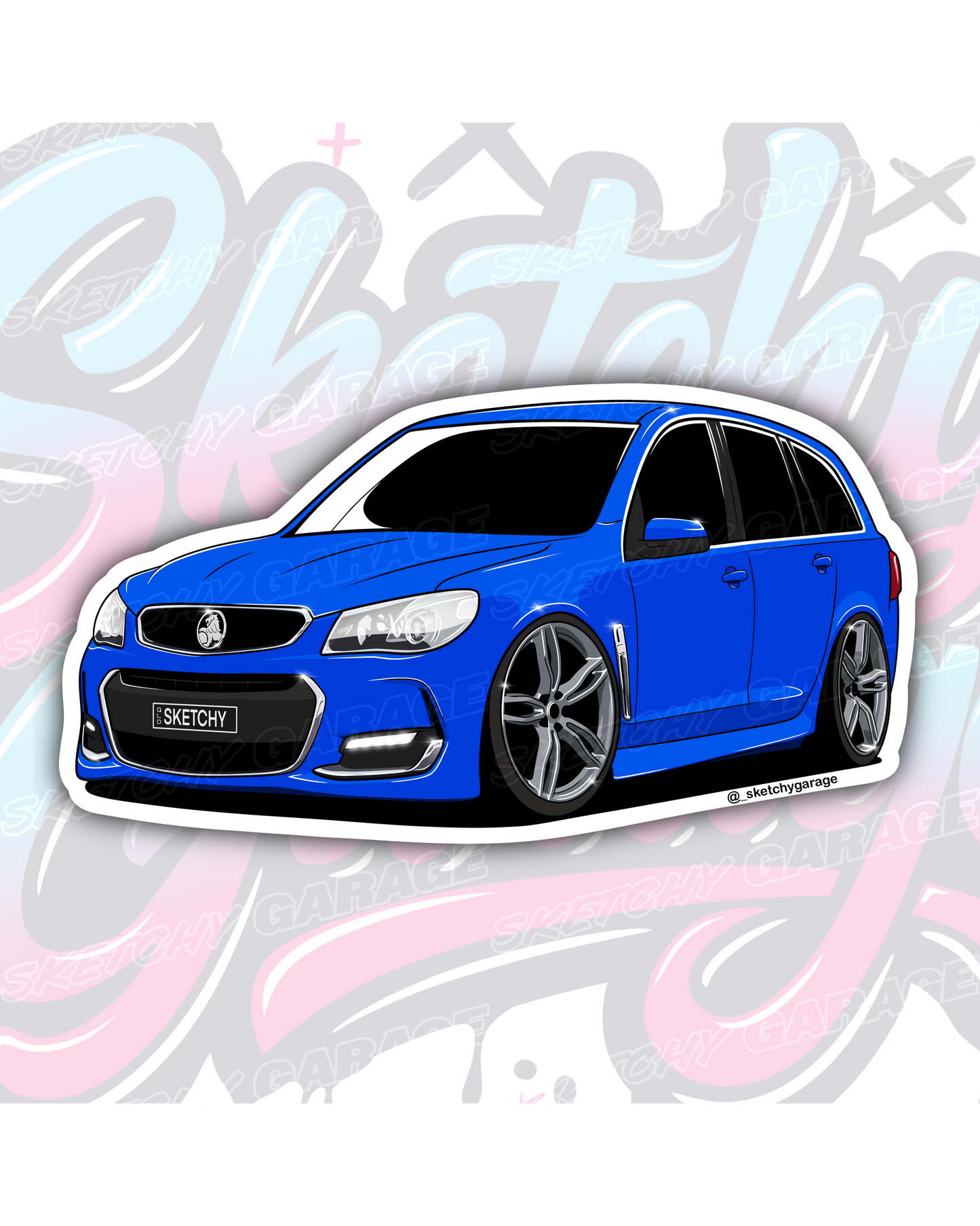 Hand-drawn Holden VF Commodore Wagon vinyl sticker by Sketchy Garage