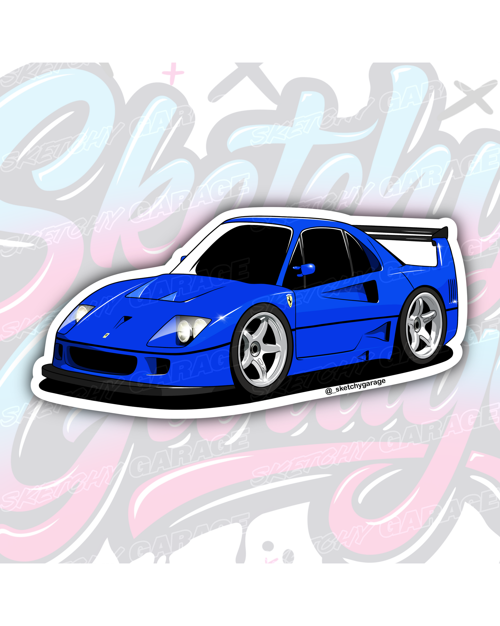 Hand-drawn Ferrari F40 vinyl sticker by Sketchy Garage