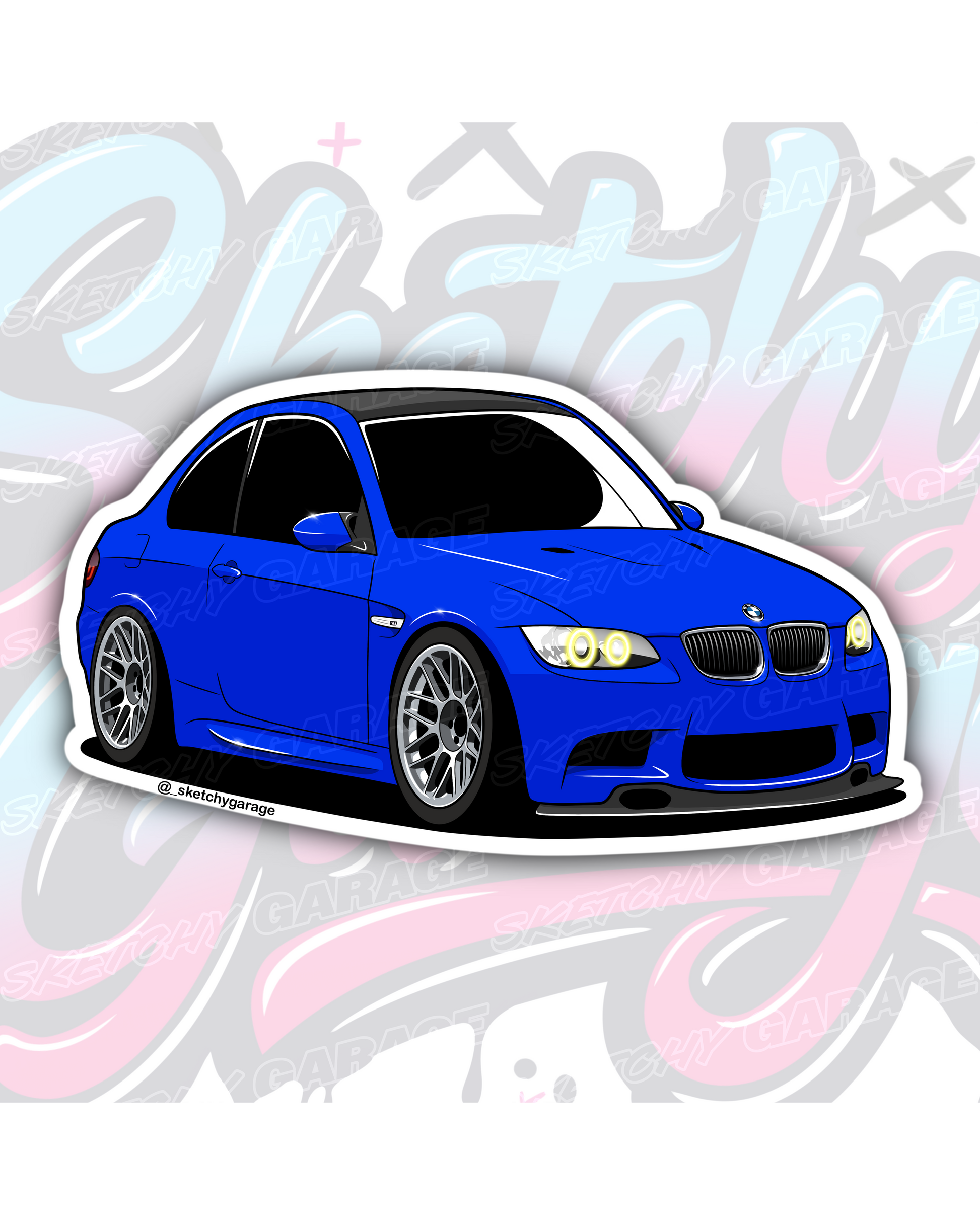 Hand-drawn BMW E92 M3 vinyl sticker by Sketchy Garage