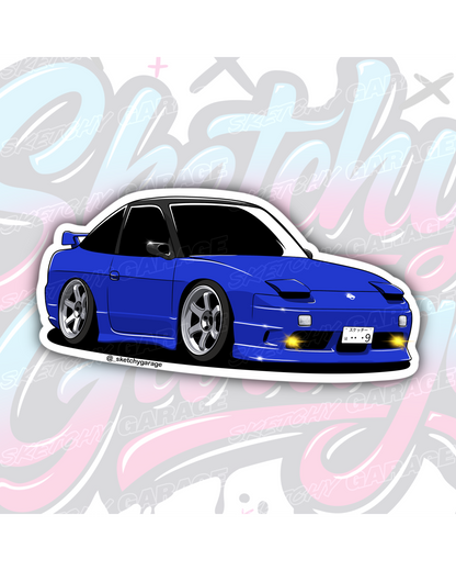 Hand-drawn Nissan 180SX drift car vinyl sticker by Sketchy Garage