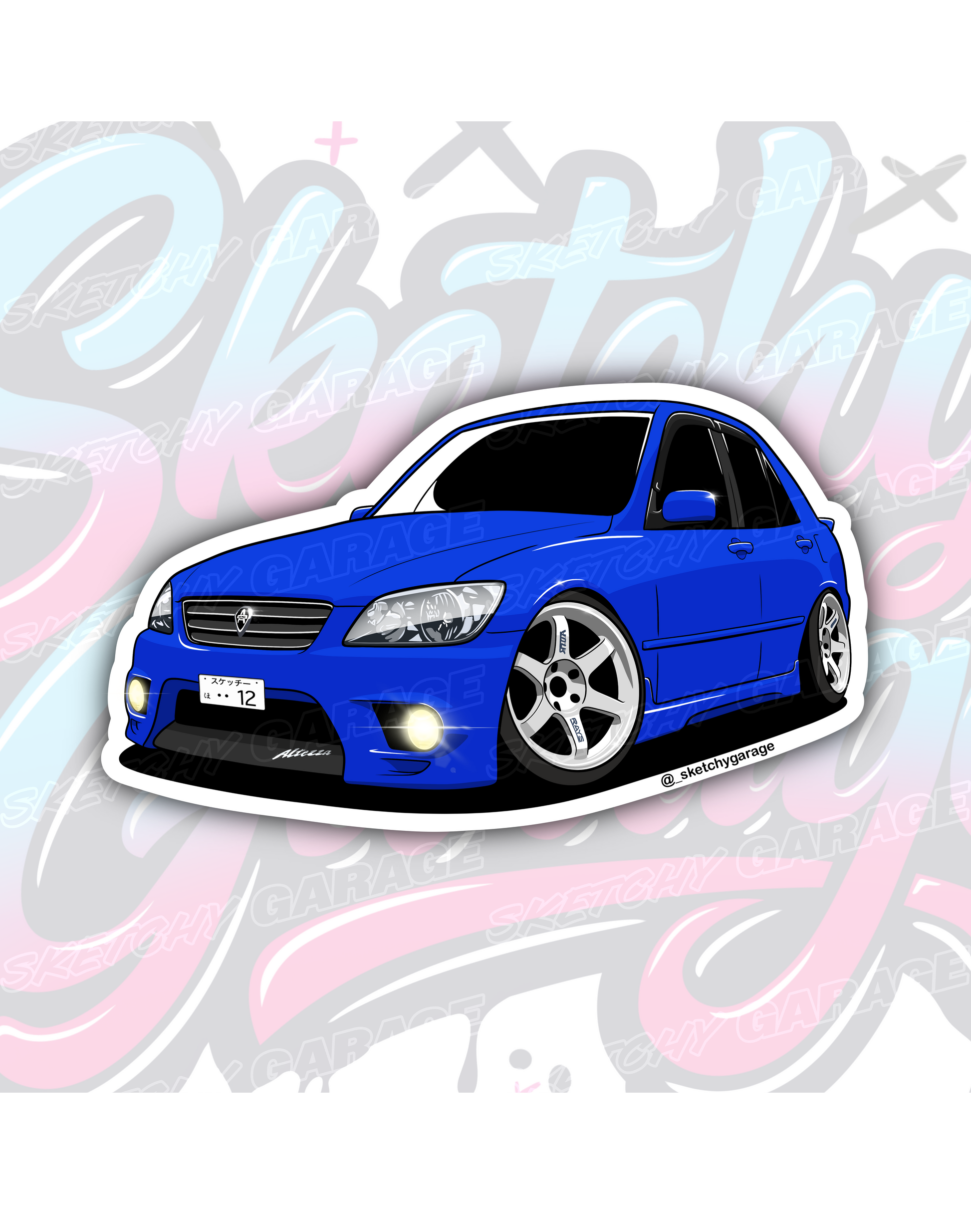 Hand-drawn Toyota Altezza vinyl sticker by Sketchy Garage
