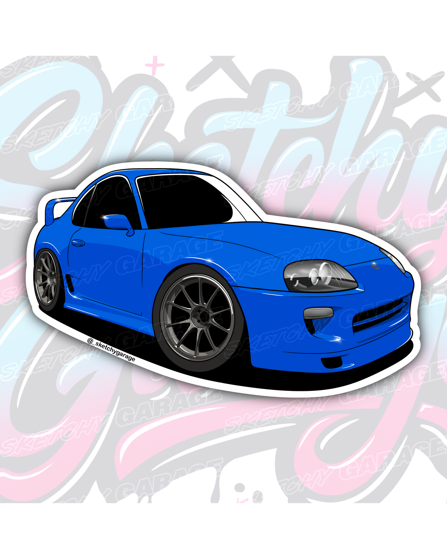 Hand-drawn Toyota A80 Supra vinyl sticker by Sketchy Garage