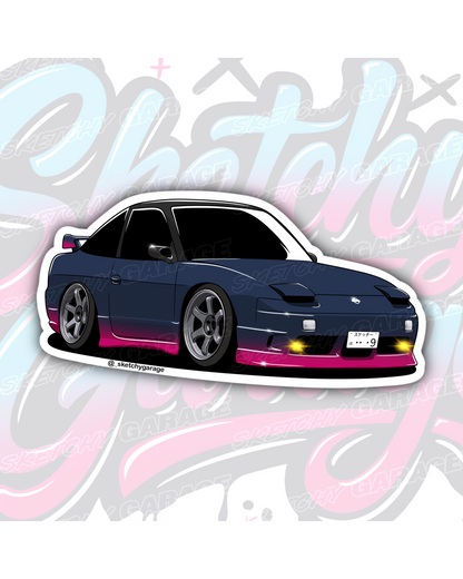 Hand-drawn Nissan 180SX drift car vinyl sticker by Sketchy Garage