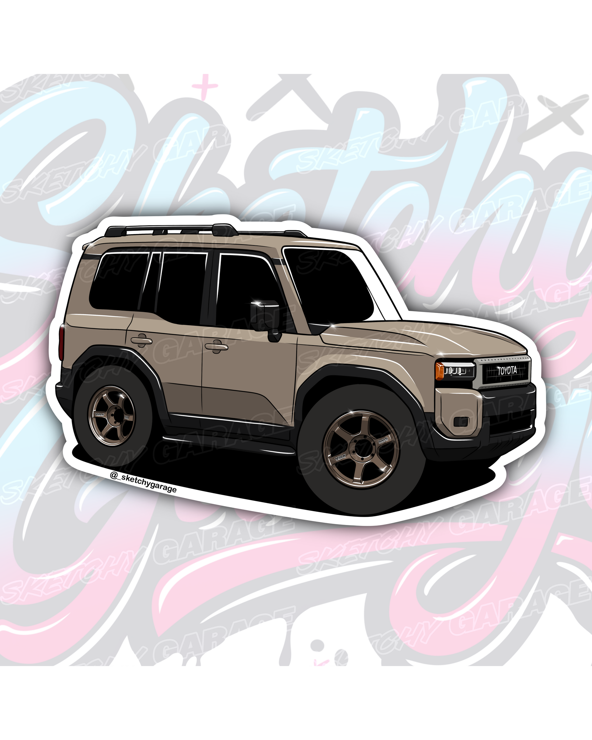and-drawn Toyota J250 Prado 4WD vinyl sticker by Sketchy Garage