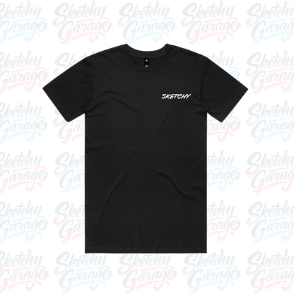 black short sleeve AS Colour shirt with the brand name Sketchy on the front