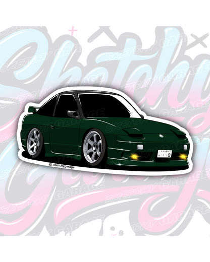 Hand-drawn Nissan 180SX drift car vinyl sticker by Sketchy Garage