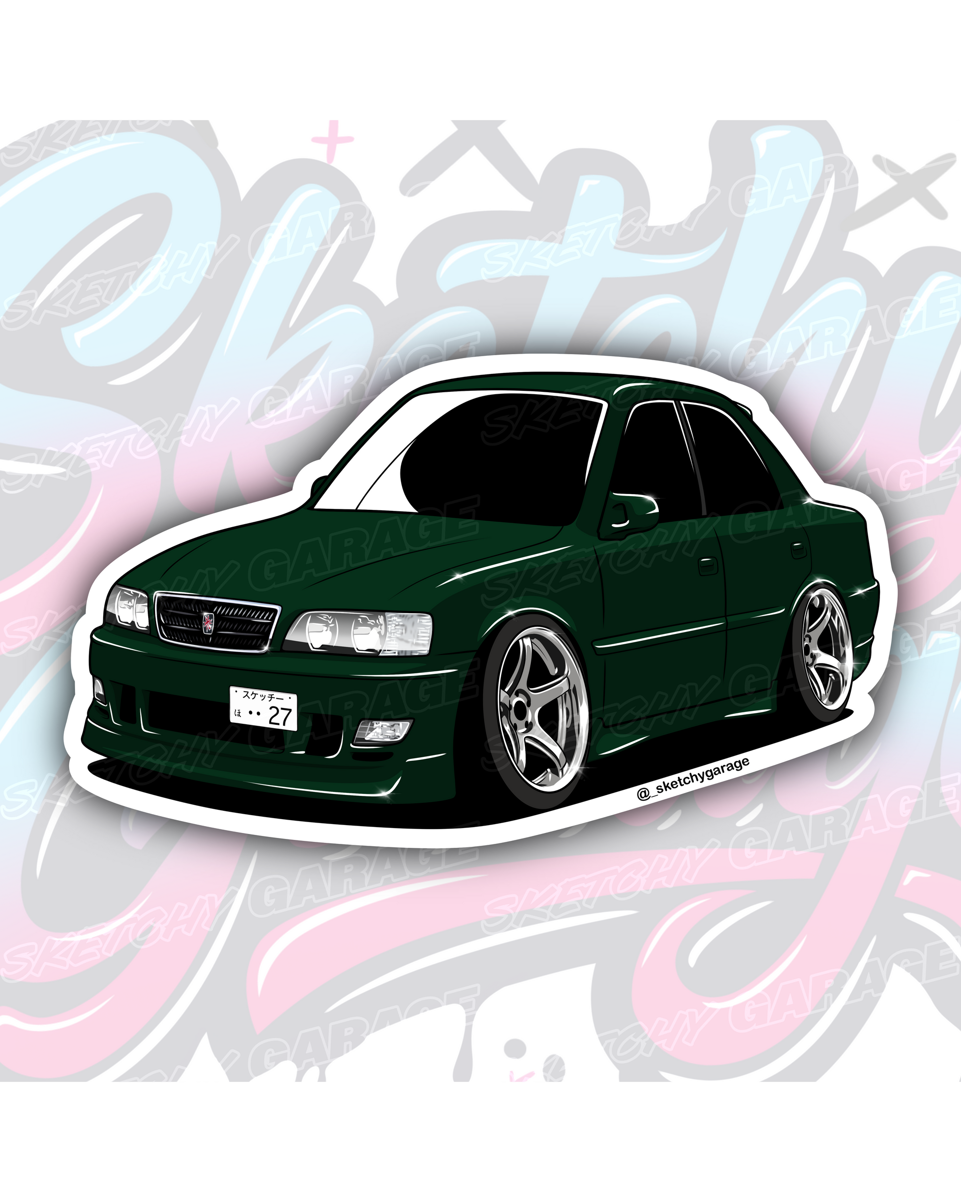 Hand-drawn JZX100 Chaser vinyl sticker by Sketchy Garage