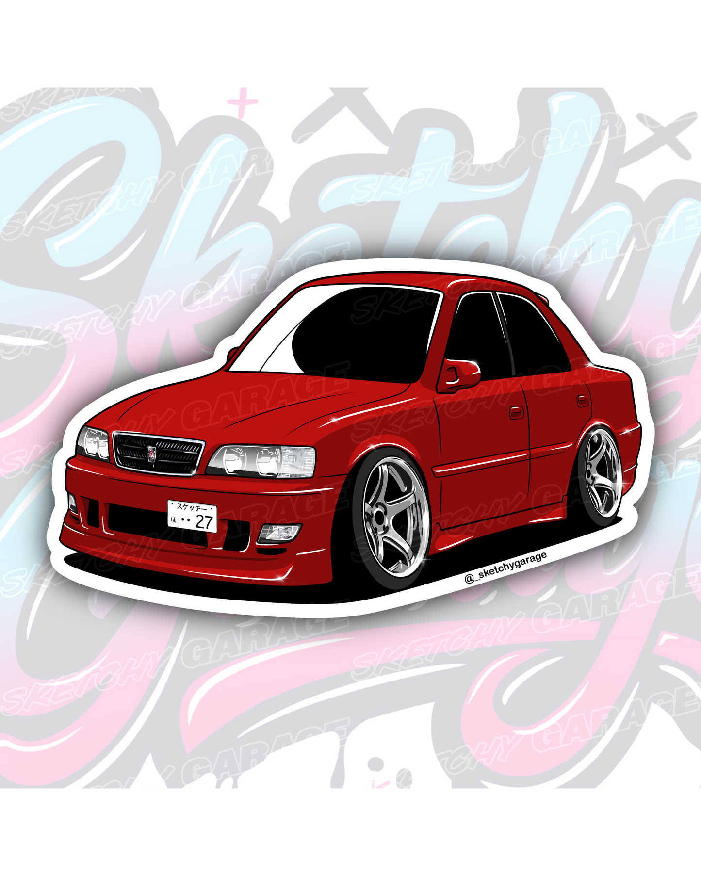 Hand-drawn JZX100 Chaser vinyl sticker by Sketchy Garage