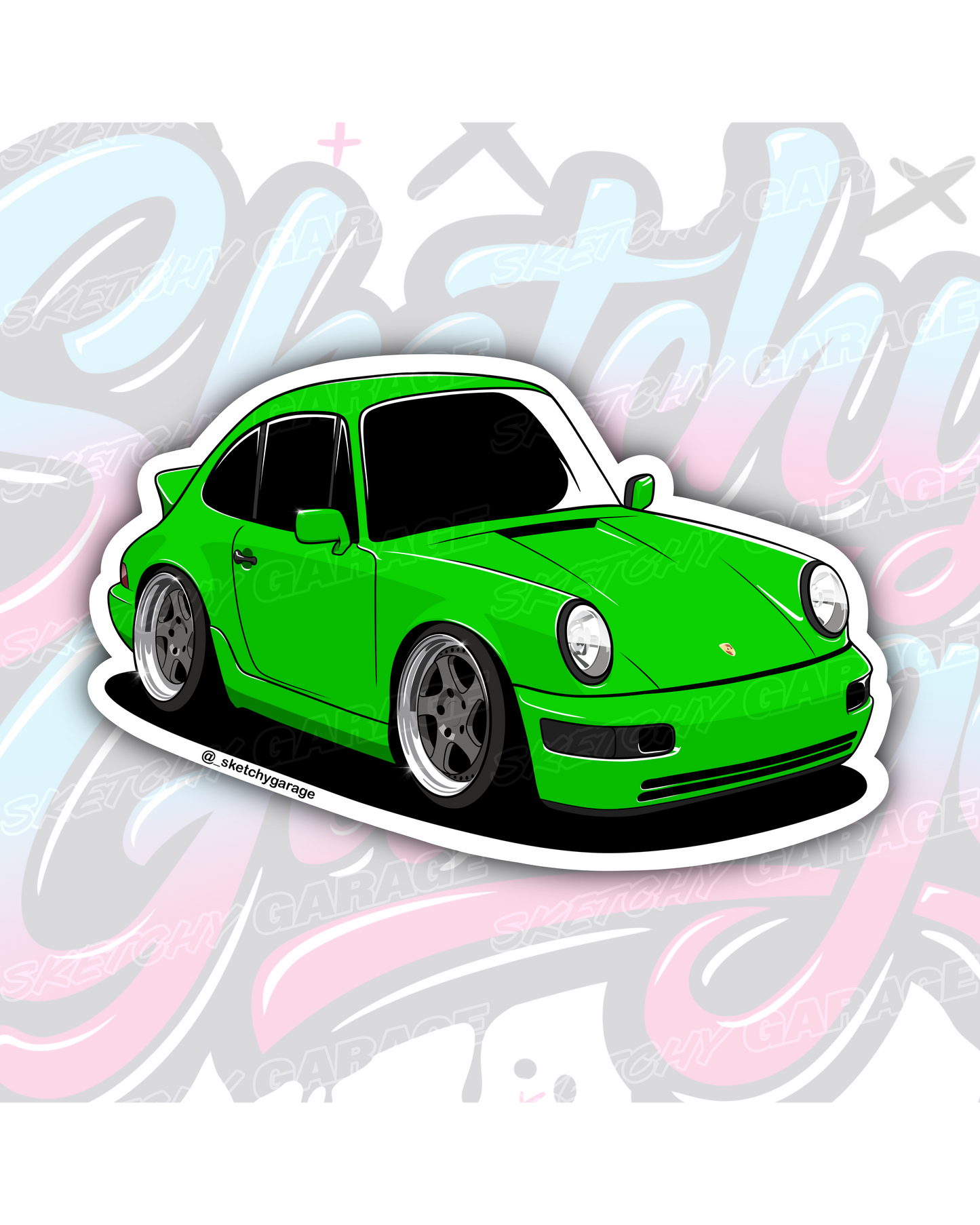 Hand-drawn Porsche 964 vinyl sticker by Sketchy Garage