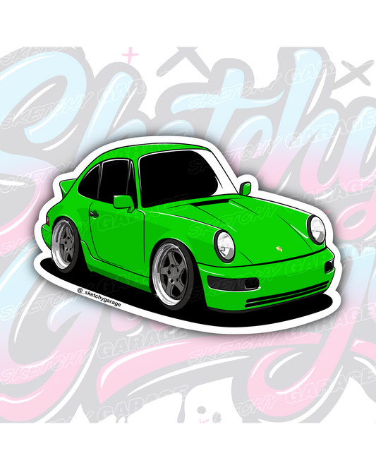Hand-drawn Porsche 964 vinyl sticker by Sketchy Garage
