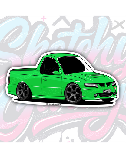 Hand-drawn Holden VU Commodore Ute vinyl sticker by Sketchy Garage