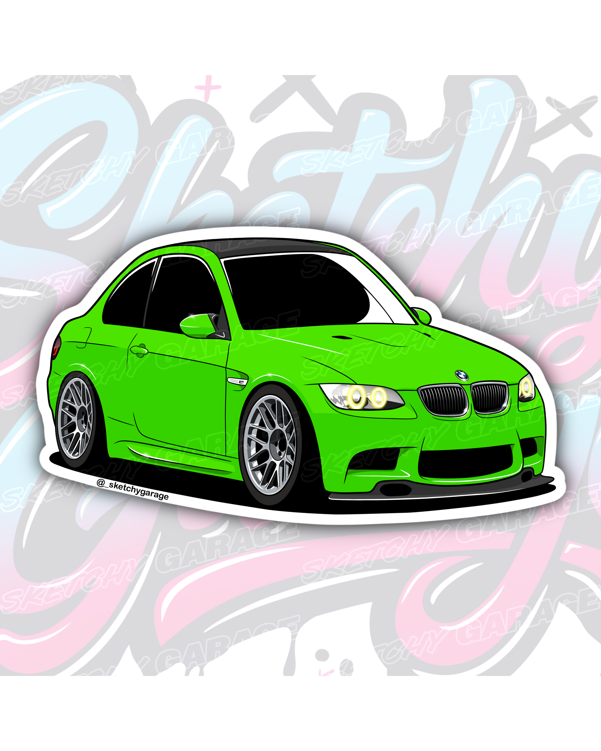 Hand-drawn BMW E92 M3 vinyl sticker by Sketchy Garage