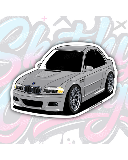 Hand-drawn BMW E46 M3 vinyl sticker by Sketchy Garage