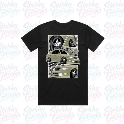black short sleeve shirt with manga style JZX mk ii design on the back
