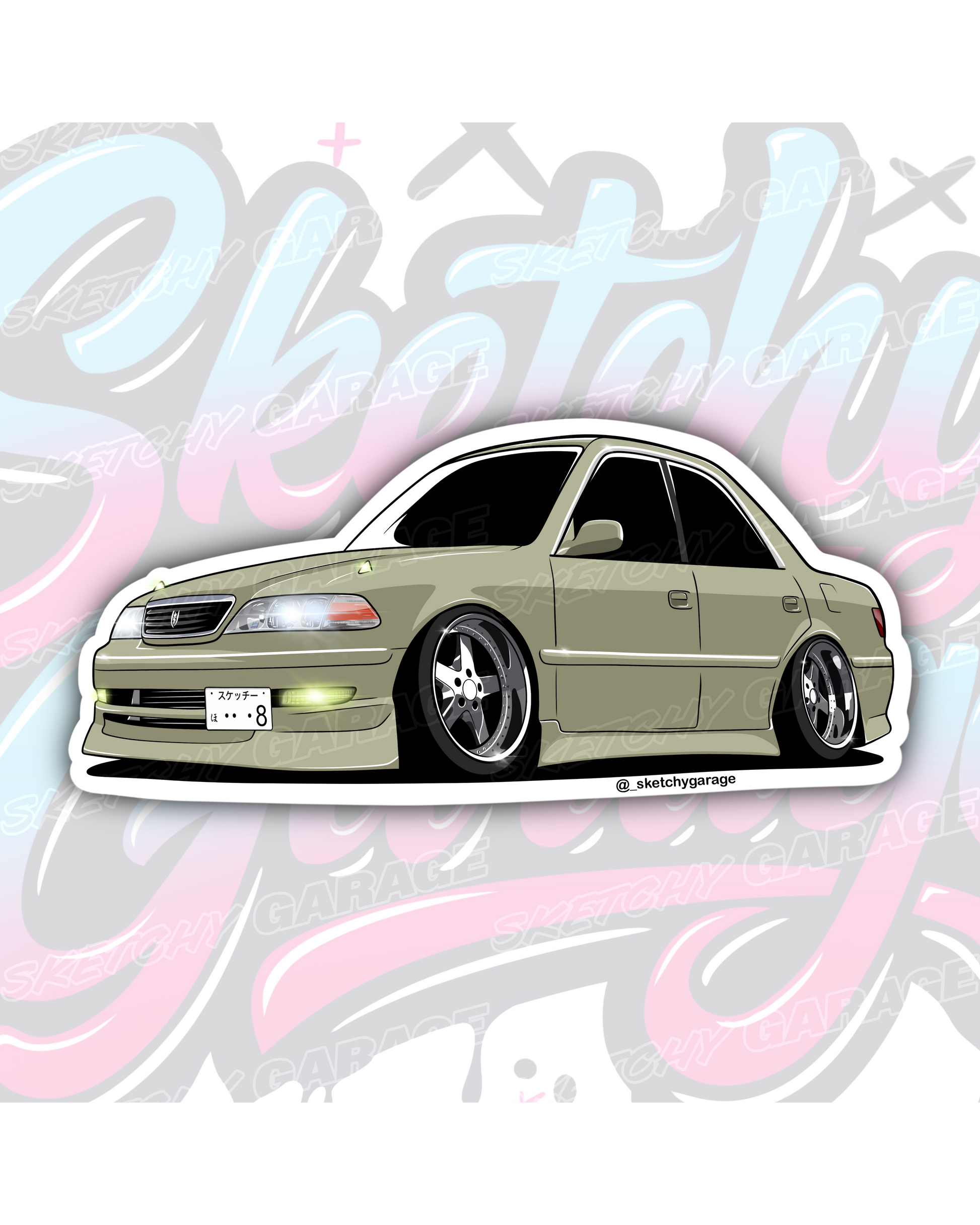 Hand-drawn Toyota JZX100 vinyl sticker by Sketchy Garage