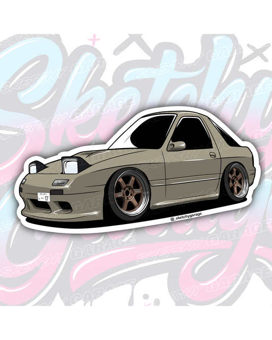 Hand-drawn Mazda FC RX7 rotary vinyl sticker by Sketchy Garage