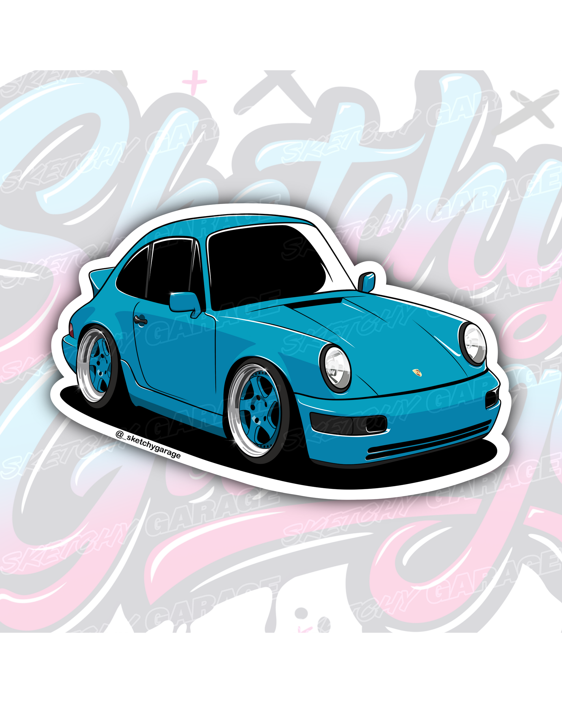 Hand-drawn Porsche 964 vinyl sticker by Sketchy Garage