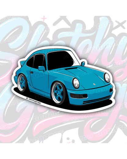 Hand-drawn Porsche 964 vinyl sticker by Sketchy Garage