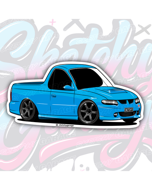 Hand-drawn Holden VU Commodore Ute vinyl sticker by Sketchy Garage