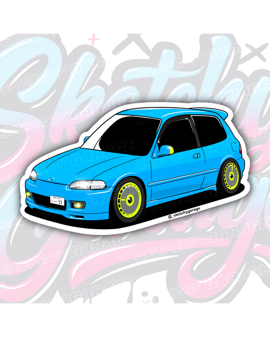 Hand-drawn Honda EG Civic vinyl sticker by Sketchy Garage