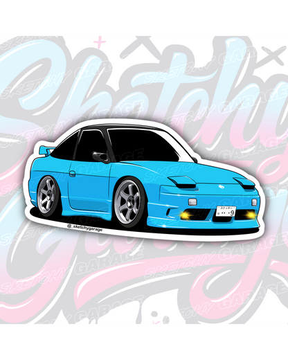 Hand-drawn Nissan 180SX drift car vinyl sticker by Sketchy Garage