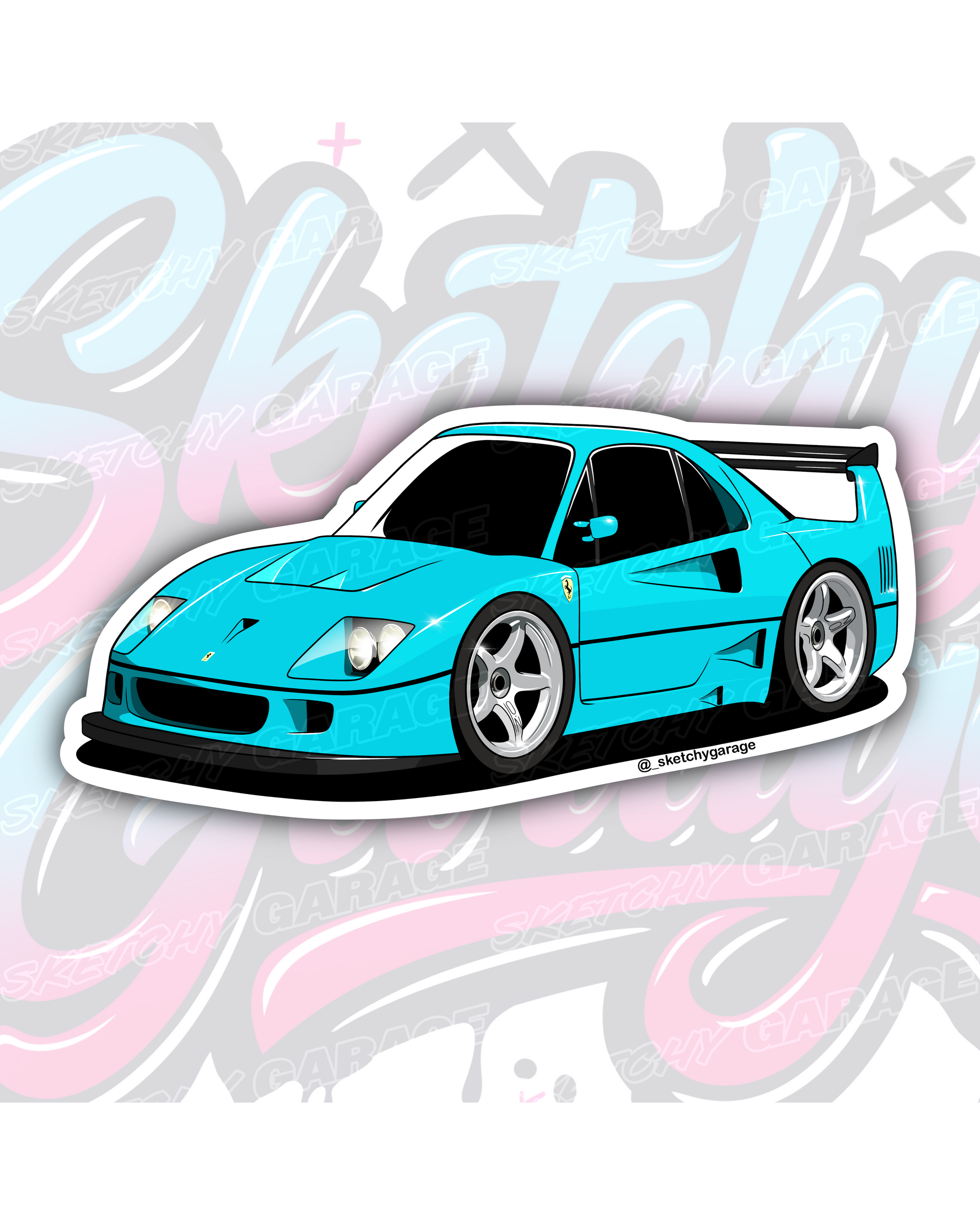 Hand-drawn Ferrari F40 vinyl sticker by Sketchy Garage