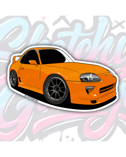 Hand-drawn Toyota A80 Supra vinyl sticker by Sketchy Garage