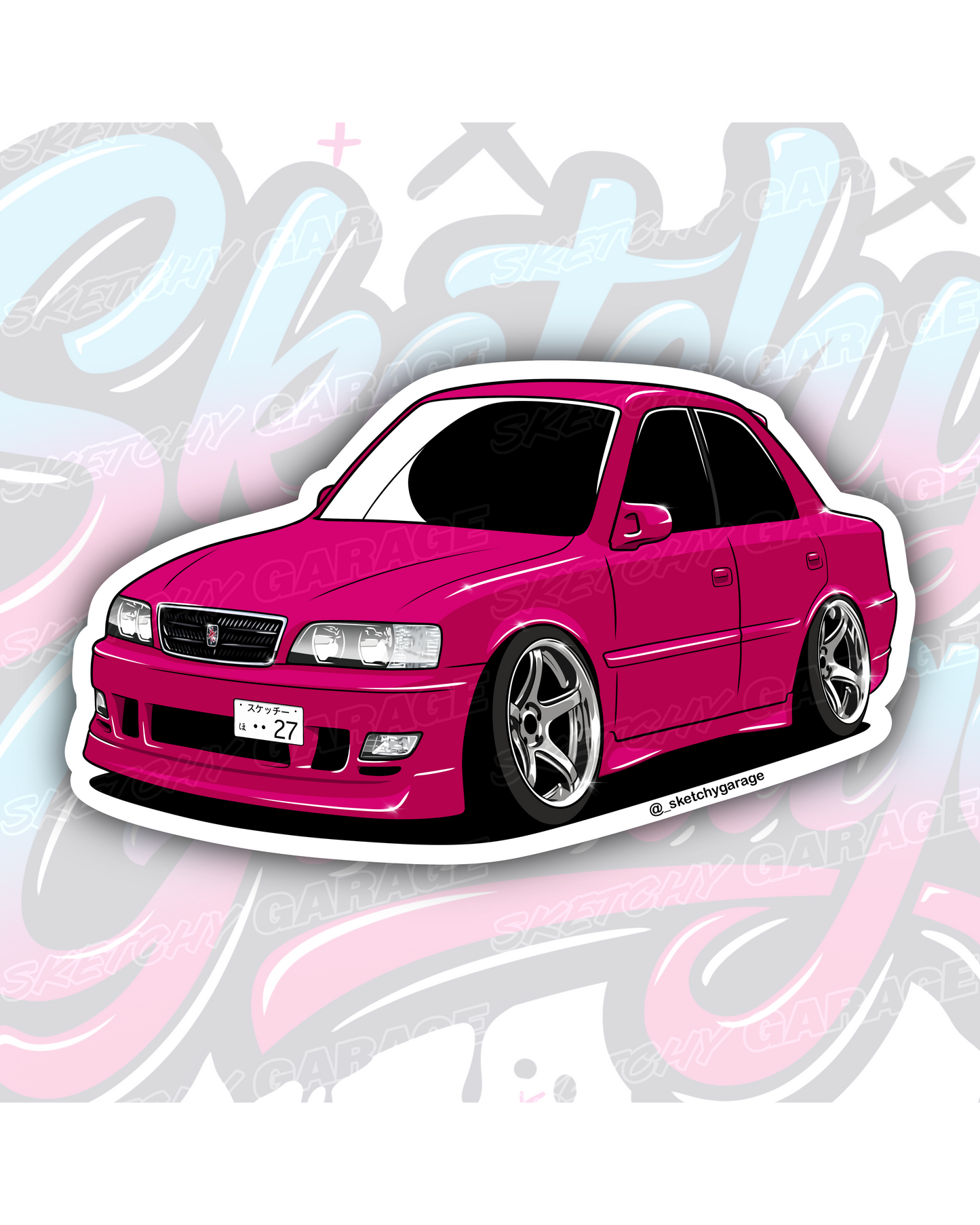 Hand-drawn JZX100 Chaser vinyl sticker by Sketchy Garage