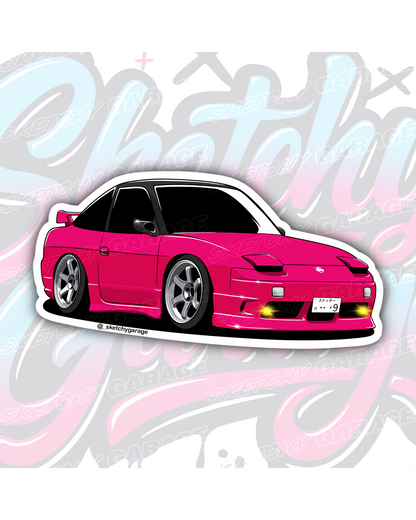 Hand-drawn Nissan 180SX drift car vinyl sticker by Sketchy Garage
