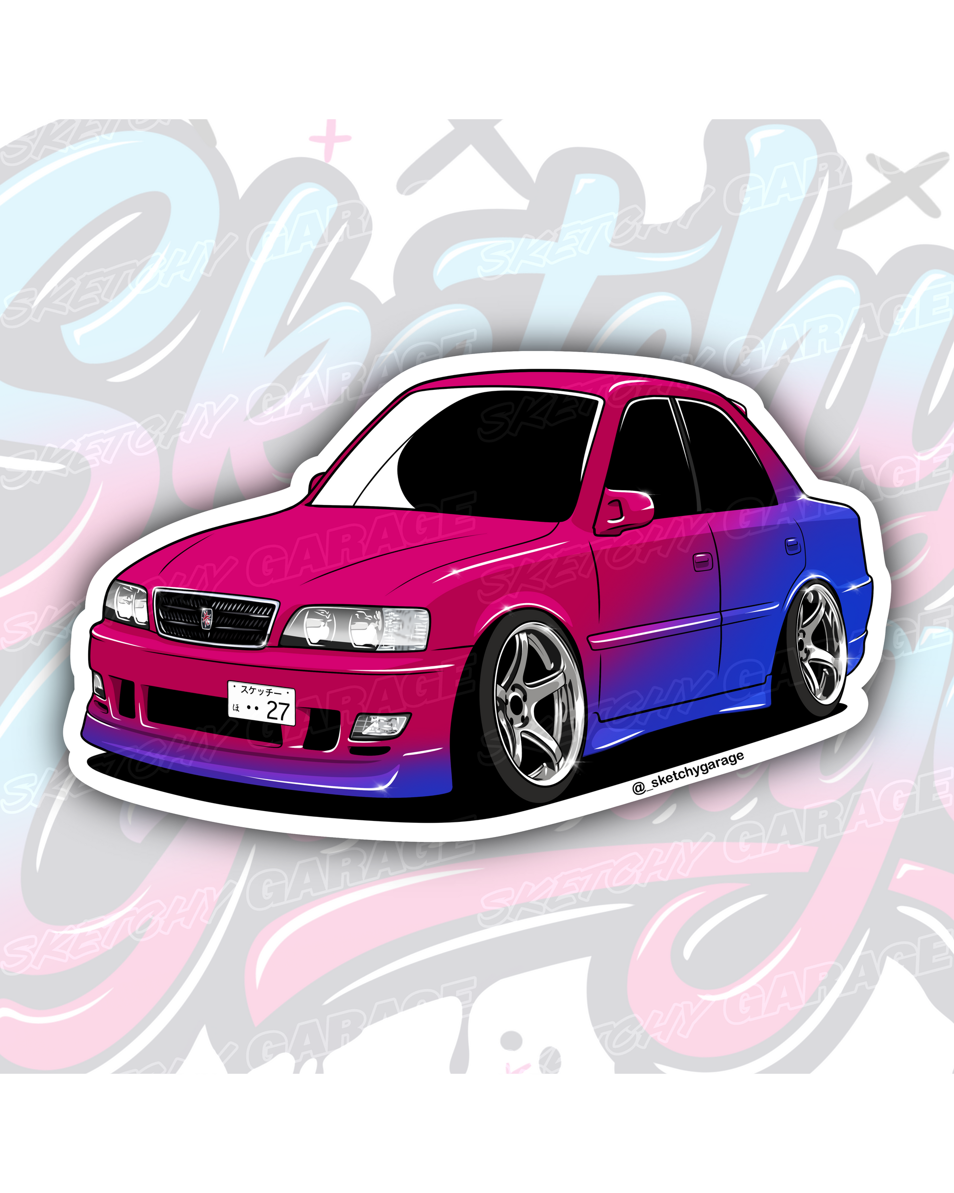 Hand-drawn JZX100 Chaser vinyl sticker by Sketchy Garage