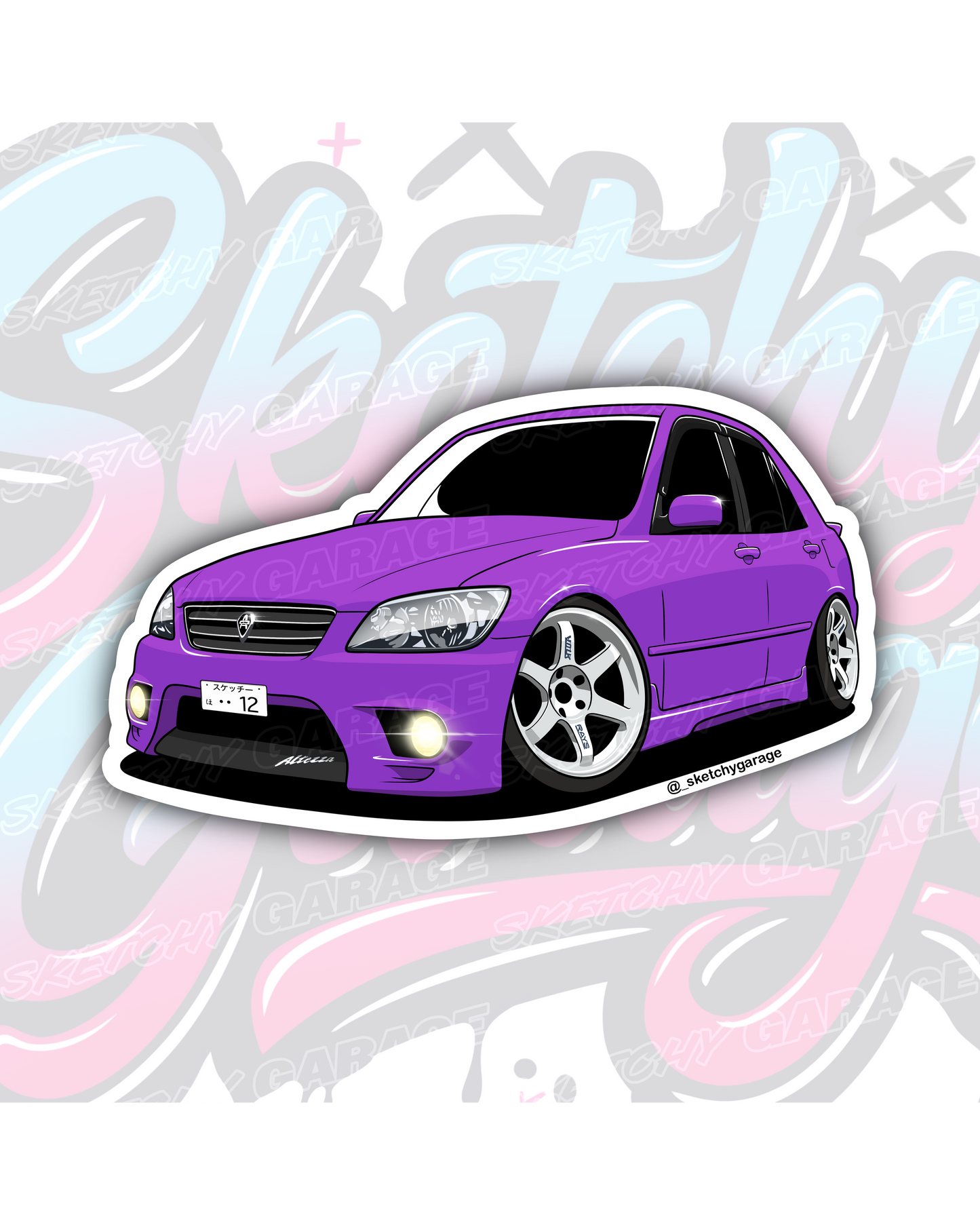 Hand-drawn Toyota Altezza vinyl sticker by Sketchy Garage