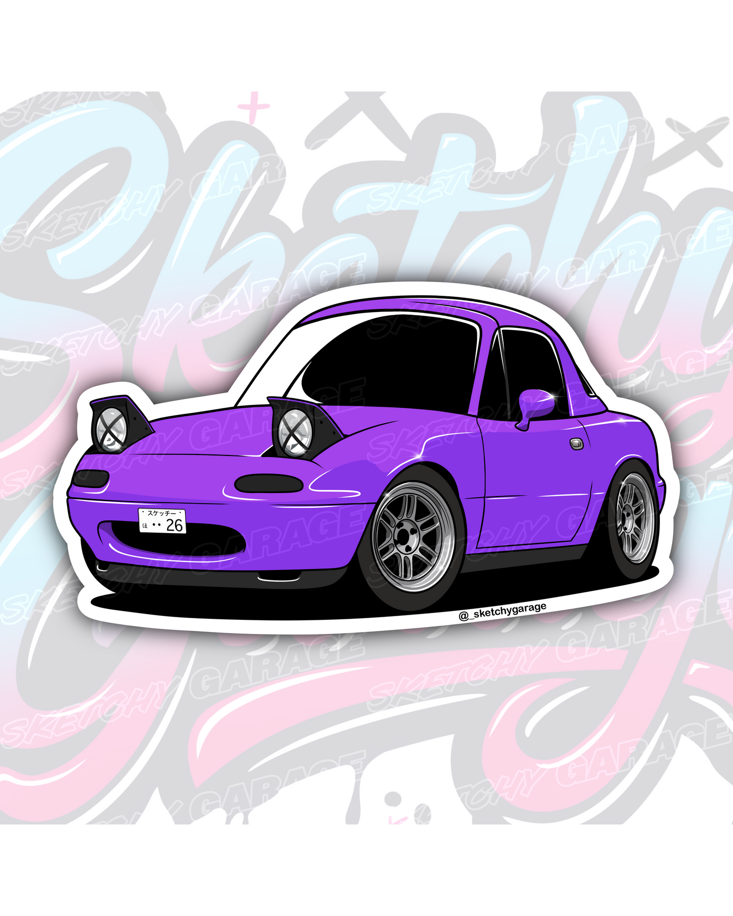 Hand-drawn Mazda NA MX5 vinyl sticker by Sketchy Garage