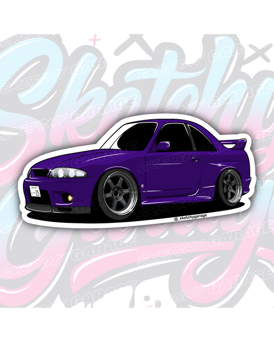 Hand-drawn Nissan R33 GTR Skyline vinyl sticker by Sketchy Garage