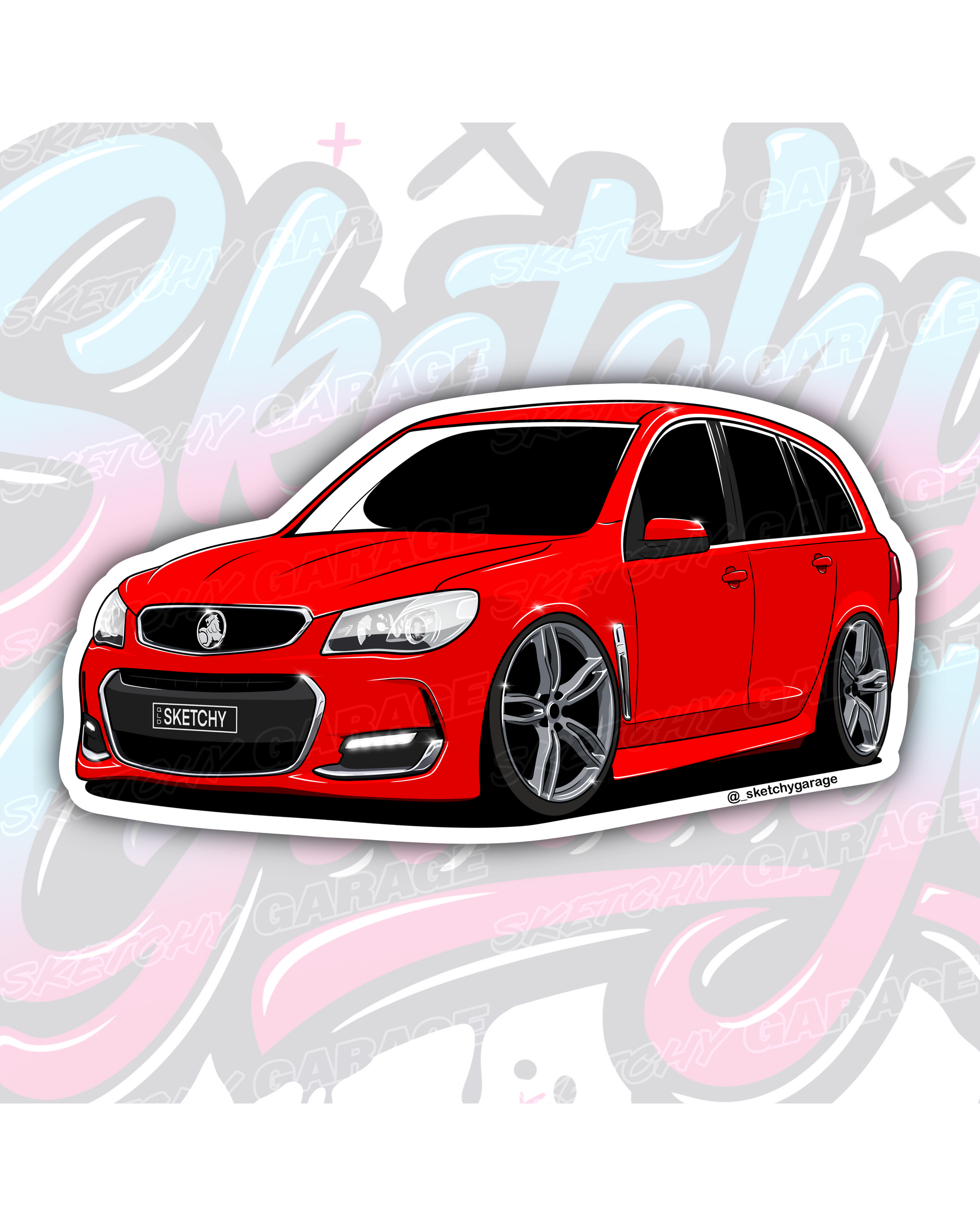 Hand-drawn Holden VF Commodore Wagon vinyl sticker by Sketchy Garage