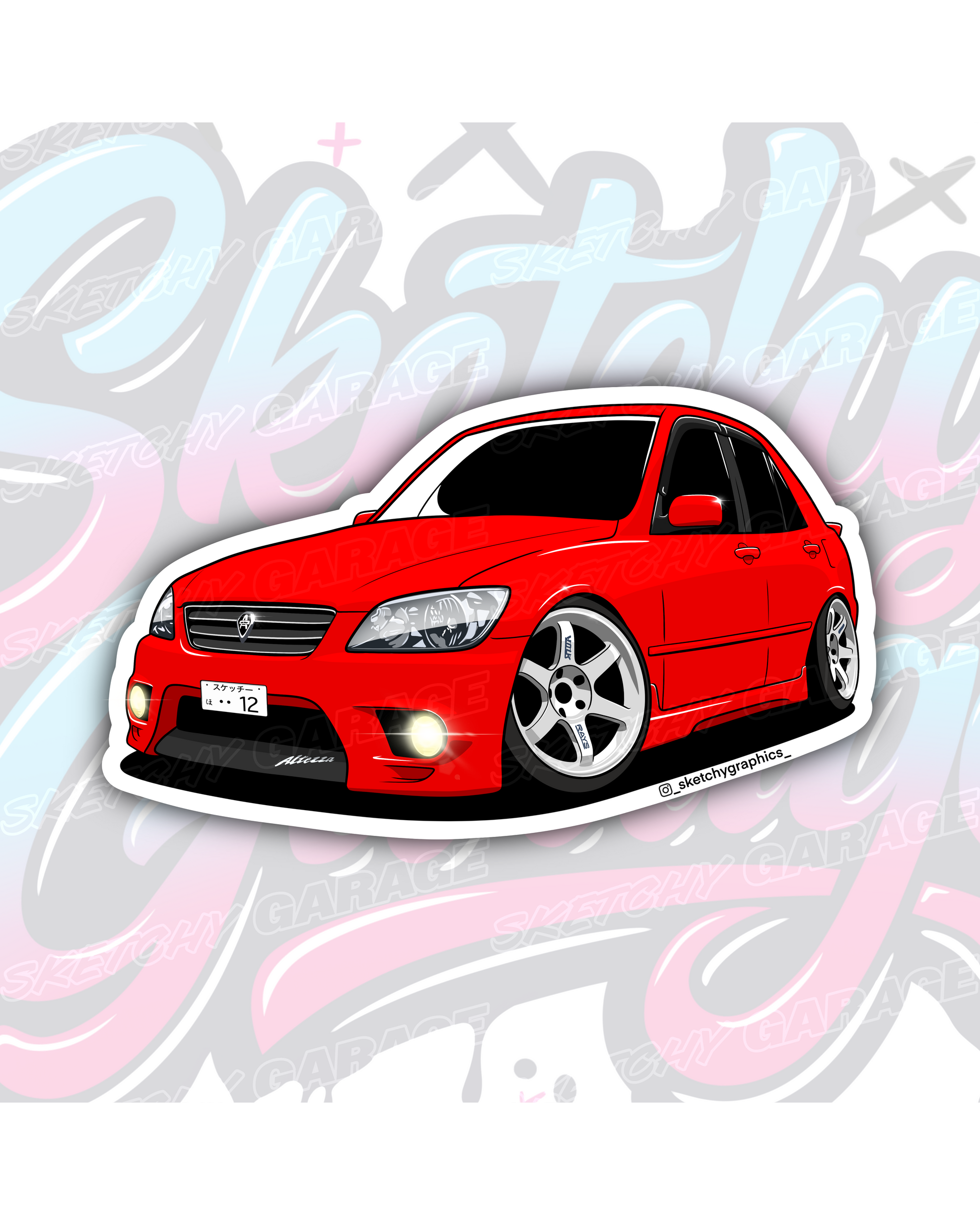 Hand-drawn Toyota Altezza vinyl sticker by Sketchy Garage